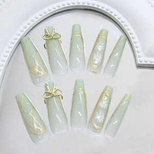 Appuyez sur les <span class=keywords><strong>ongles</strong></span> en gros 24 pièces nouveau Style <span class=keywords><strong>chinois</strong></span> vert longue presse <span class=keywords><strong>ongles</strong></span> artificiels prêts à l'emploi faux <span class=keywords><strong>ongles</strong></span> haute visibilité - Product Image 3