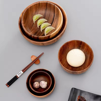 Ensemble de saladier et assiette en bois d'acacia écologique de haute qualité avec bol rond pour mélanger les soupes, idéal pour la maison