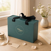 Boîte cadeau rigide personnalisée avec logo, ruban et poignée, en carton vert foncé, pour chaussures de bébé, vêtements, cosmétiques, cadeau de luxe
