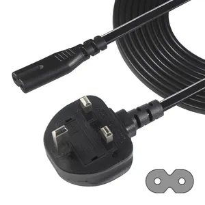 1.5m 250V 3A Ac Plug utama ekstensi Lead IEC C7 figure 8 British 3 Pin Uk kabel Power Supply untuk TV