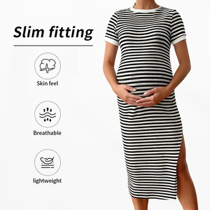 Robe de maternité <span class=keywords><strong>tendance</strong></span> et respirante pour séance photo, robe de maternité décontractée à col rond, robes de maternité confortables pour femmes enceintes - Product Image 2