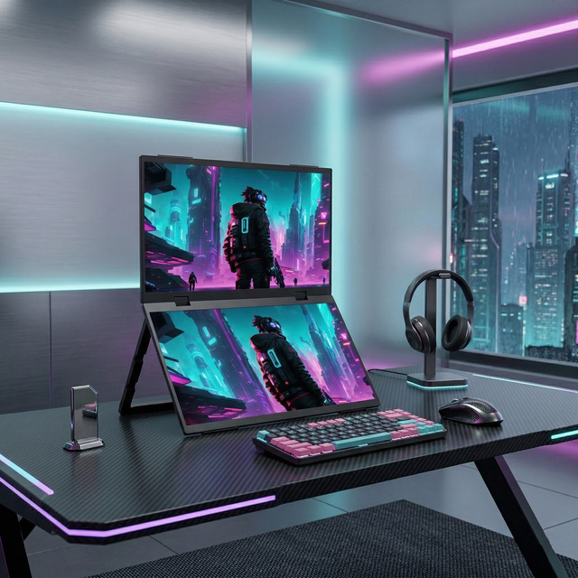 15.6 Dual Monitor Screen Extender 1080P 360 Folding Stacked Triple LED TV