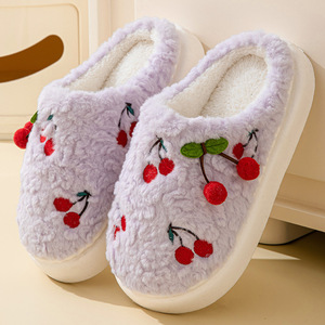 Vente <span class=keywords><strong>en</strong></span> gros <span class=keywords><strong>de</strong></span> pantoufles douillettes <span class=keywords><strong>en</strong></span> peluche pour femmes, automne et <span class=keywords><strong>hiver</strong></span>, pour la maison, pour enfants, intérieur, mignonnes, fruits, cerises, Noël - Product Image 5