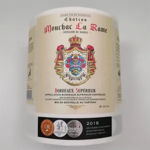 Minsda Etiqueta de vino de lujo personalizada Lámina dorada en relieve Impreso Marca privada Botella de vino tinto Etiqueta redonda