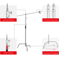 Soporte en C con Brazo Articulado para Fotografía, Kit de Soporte de Luz Resistente, Soporte en C de Acero Inoxidable con Cabezales de Agarre para Iluminación de Estudio