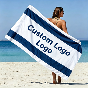 Serviette de plage, de bain et de voyage de grande taille, douce, en coton super absorbant, de haute qualité, avec logo personnalisé tissé - Product Image 1
