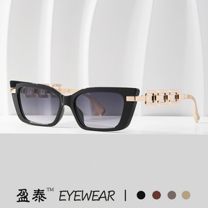 แว่นตา แว่นกันแดดทรงแคทอาย กรอบโลหะพลาสติกสีดำ UV400 แว่นกันแดดผู้หญิง - Product Image 1