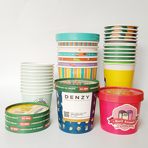 Disposable Paper Filling Machine Ice Cream Tub Glass With Foldable Stackable Lid and Spoon With logo Printing