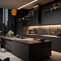 Cuisine élégante Shinestone de couleur foncée avec crédence en marbre et plan de travail en pierre pour les développements urbains