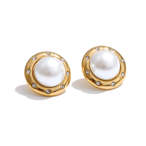 JINYOU 7230 <span class=keywords><strong>Orecchini</strong></span> Vintage in Acciaio Inossidabile Placcato Oro con Perle e Zirconia Cubica, <span class=keywords><strong>Orecchini</strong></span> a Perno Rotondi per Donna - Product Image 1