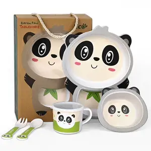 Bamboo Fiber Children Custom Printed Design Bamboo Fiber Food Baby Cute Toddler Meal Kids 5 Piece Dinnerware Set