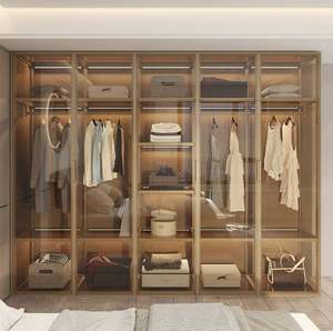 Armoires de chambre à coucher de style shaker, design neuf, modernes, noires, rangement, placard en bois avec porte en verre - Product Image 2