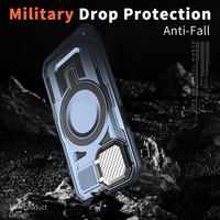 Étui magnétique robuste anti-chute en alliage de zinc avec protection d'appareil photo et béquille pour 17/16/15 PM - Coque intégrale compatible charge sans fil et étanche