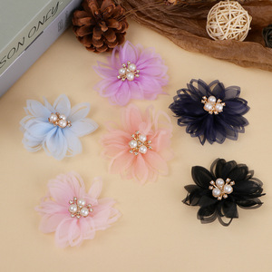 Broches de mode 3D, mini fleurs, imitation perle, organza, accessoires de bijoux pour femmes, fête, bricolage - Product Image 4