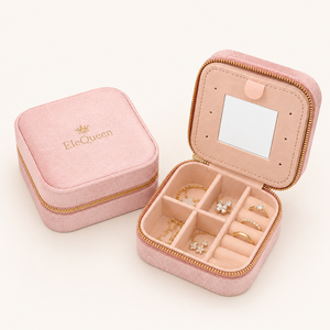 Wholesale Custom Logo Velvet Square Travel Jewelry Case <b>Small</b> Zipper Closure Organizer for Ring Earring Necklace & Bracelets - Product Image 1