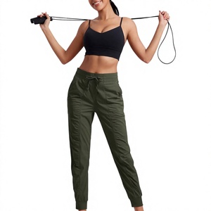 Pantalon de jogging vert respirant à taille haute pour femme, couleur unie, avec cordon de serrage, longueur cheville, style décontracté - Product Image 1