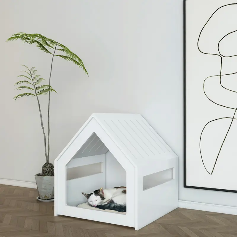 Neues Design elegantes vollständig weißes Holz Haustiermöbel Haus Luxus Massivholz Haustierhaus Bett weiß Indoor Katze Hund Haustierhaus