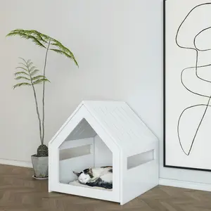 New Design Elegant Full White Wooden Pet Furniture Hous Luxury Solid Wood Pet House Bed White Indoor Cat Dog Animal House