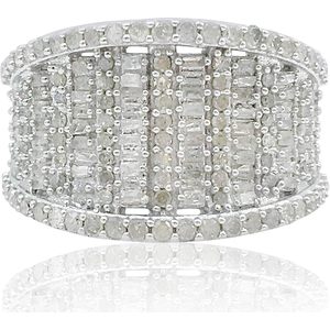 Natural White Diamond Cluster Band <b>Ring</b> 1.18 Carat Round Baguette Cut 925 Sterling <b>Silver</b> Pave Setting Women's Wedding <b>Ring</b> - Product Image 1