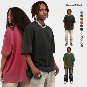 เสื้อยืดผู้ชายผ้าฝ้าย100% เฮฟวี่เวทผ้าฝ้ายออกแบบได้ตามที่ต้องการสำหรับ285gsm ย้อนยุค - Product Image 1