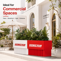 Conteneur à fleurs personnalisé avec logo, rouge et blanc, en métal côtelé, écologique, durable, léger et résistant à l'eau, pour l'entrée des magasins de détail
