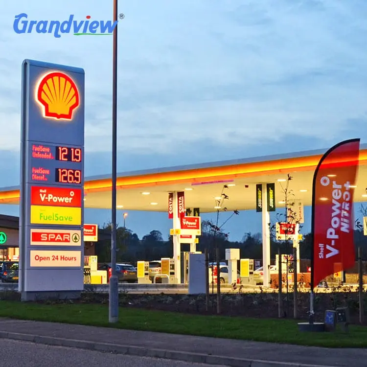 Petrol station construction 3d illuminated led outdoor canopy