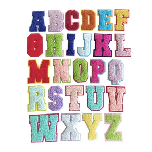 Parche con letras del abecedario de chenilla bordada, parche ecológico con 26 letras del alfabeto en inglés, EM-0001B, venta al por mayor