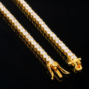 Bracelet Tennis Hip Hop en Moissanite, plaqué or jaune 3mm, coupe brillante, certifié GRA VVS, en argent sterling 925, passe le testeur de diamants - Product Image 2