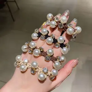Q & Y Koreaanse Vrouwelijke Eenvoudige Temperament Haar Touw Elegante Parel Diamanten Gevlochten Hoofd Touw Rubber Band Haar Ring
