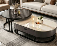 Ensemble de 2 tables d'appoint de luxe en pierre frittée, style moderne, en acier inoxydable argenté et doré, pour salon et maison