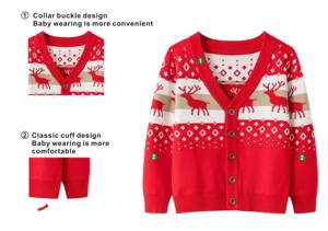 Vente chaude vêtements coton nouveau-né bébé vêtements coton biologique automne et hiver bébé noël <span class=keywords><strong>pull</strong></span> à manches longues col en v - Product Image 3