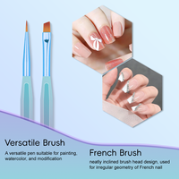Ensemble de 7 pinceaux professionnels pour nail art à manche hexagonal bleu, haute résistance, anti-chute, avec pochette pour gel UV et manucure française
