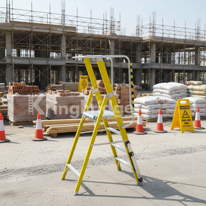 บันไดเคลื่อนที่คิงบริดจ์คุณภาพสูง 3 ขั้น สีเหลือง ทำจากไฟเบอร์กลาส ดีไซน์สำหรับงานอุตสาหกรรม พร้อมราวจับไฟเบอร์กลาสสำหรับงานอุตสาหกรรม - Product Image 4