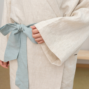 Fabricant de bain pour femmes Oeko Belt Pyjamas Sleepwear Beach Poncho Pjs Wrap Dresses 100% lin Women Linen <span class=keywords><strong>Kimono</strong></span> Robe Extra Large - Product Image 5