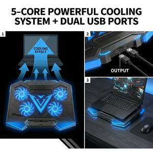 <span class=keywords><strong>Refroidisseur</strong></span> d'ordinateur <span class=keywords><strong>portable</strong></span> Jetion à cinq cœurs refroidi par air avec deux ports USB, hauteur réglable sur 5 niveaux, double contrôle de vitesse pour ordinateurs portables de <span class=keywords><strong>19</strong></span> <span class=keywords><strong>pouces</strong></span> - Product Image 5