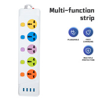 Prise USB + PD universelle multi-ports haute puissance 2500W colorée avec interrupteur indépendant, protection contre les surcharges et sécurité enfant