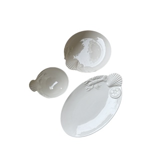 Plato/Tazón de Cerámica Vintage de Segunda <span class=keywords><strong>Mano</strong></span> con Relieve de Conchas Marinas, Apto para Microondas, Forma Irregular - Product Image 4