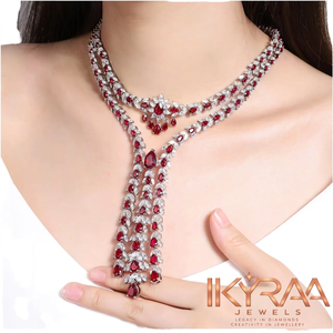 Collier de fiançailles de luxe plaqué or avec rubis taille poire pour femme - Product Image 1