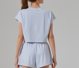 Aoyema, cintura elástica y ensanchada con forro interior ajustable, ropa deportiva de manga <span class=keywords><strong>corta</strong></span>, conjunto deportivo para correr - Product Image 6