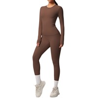 Ensemble de Sport et Yoga Huit Pièces Brossé Double Face pour Femme, Respirant, Couleur Unie, Coupe Ajustée