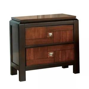 DB Acacia Walnut 2-Drawers Transitional Solid Wood <b>Nightstand</b> Square Chrome Knobs Multitone Unique 1pc <b>Nightstand</b> for Apartment - Product Image 2