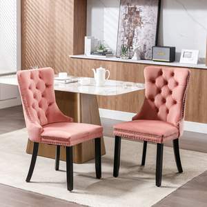 DB Nikki Collection Silla de comedor moderna tapizada de terciopelo contemporánea de gama alta con patas de madera maciza y embellecedor de clavos - Product Image 1