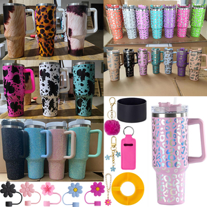 Adventure Leopard Print Logotipo personalizado 30oz 40oz Tazas al aire libre Vaso H1.0 Taza de viaje 40oz Vaso con asa Paja Cheetah Print - Product Image 1