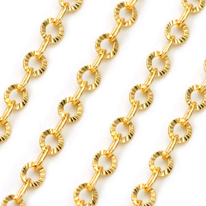 Chaîne en gros Aceworks simple en acier inoxydable plaqué or PVD 18 carats, chaîne câble gaufrée, maillons circulaires texturés, chaîne croisée, DIY au mètre - Product Image 1