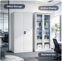 Armoire de rangement de bureau en métal avec portes en verre verrouillables et étagères réglables pour documents et dossiers