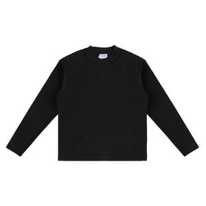 Camiseta de manga larga para hombre de algodón 100% 500g de peso pesado negro sólido acanalado estilo americano Casual tamaño pequeño escote suelto grueso - Product Image 3