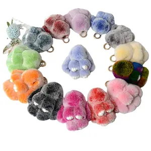 Fashion car ornaments key chain adorable rabbit bags accessories Rex rabbit fur cute rabbit pendant fur key chain