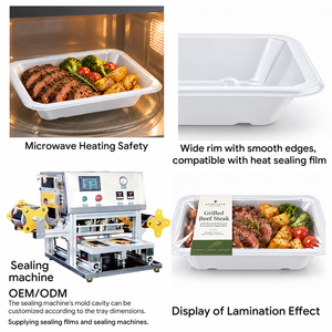Barquettes alimentaires jetables en PP blanc de 600 ml, personnalisables avec logo, thermoscellables, micro-ondables, pour préparation de repas et traiteur, vente en gros - Product Image 3