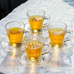 Verre à boisson créatif de style moyen-oriental, transparent, gaufré, pour la maison, pour le latte, le thé, le café, avec soucoupe - Product Image 4