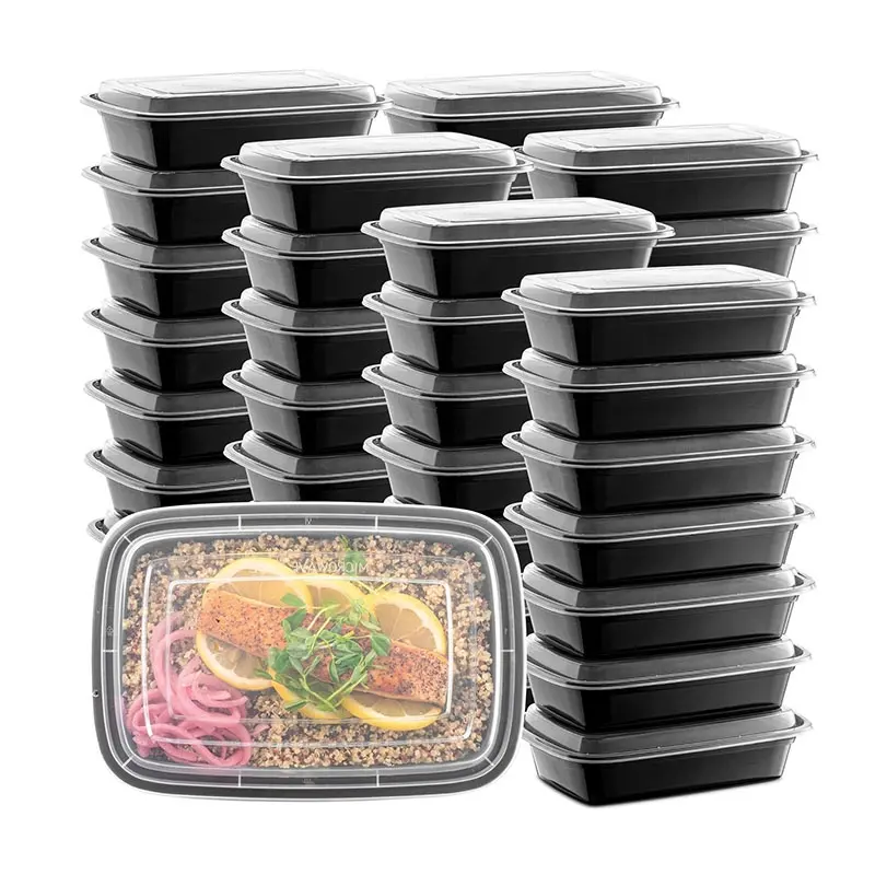 28 oz siyah dikdörtgen depolama Bento öğle yemeği kutuları BPA içermeyen gıda sınıfı gıda kapları plastik yemek hazırlık kutusu kapaklı
